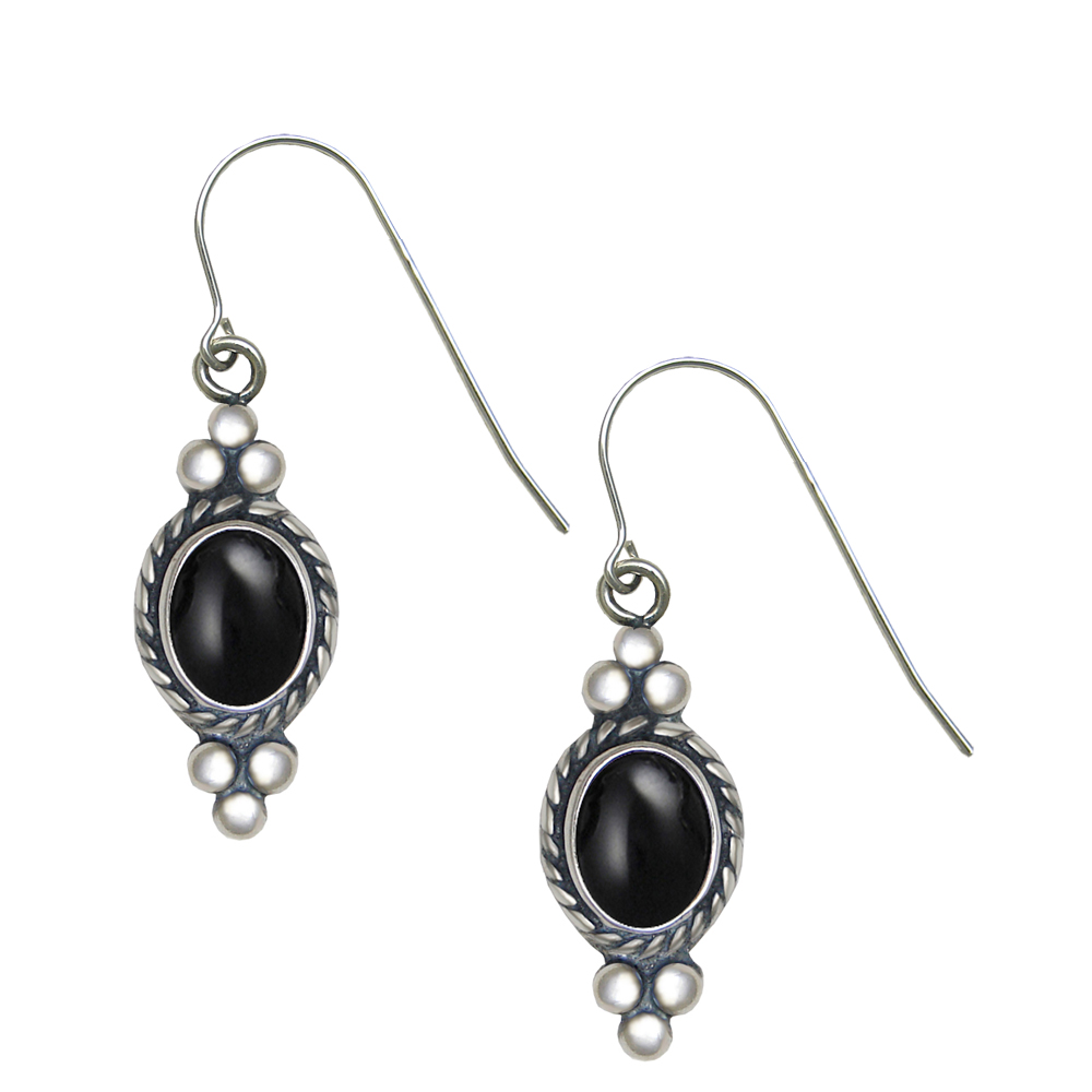 Sterling Silver Black Onyx Gemstone Drop Dangle Earrings